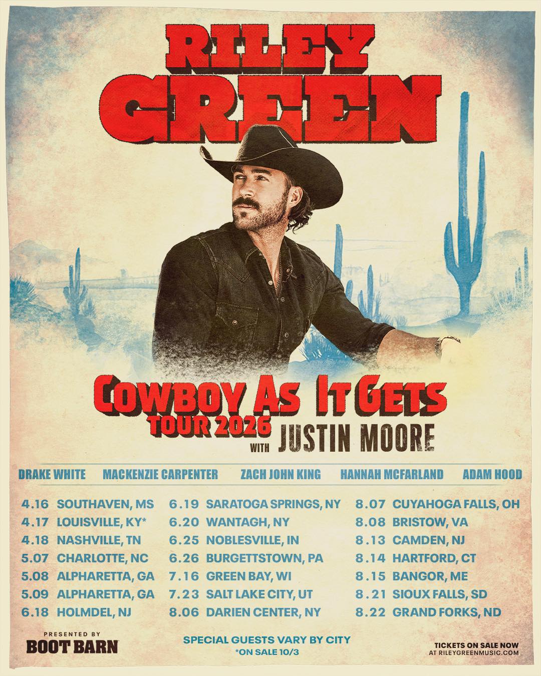 Justin Moore Cowboy As It Gets Tour Poster 2026